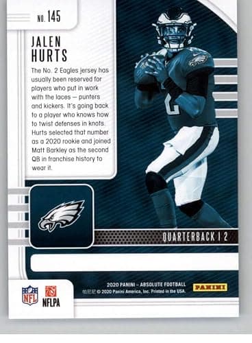 2020 Panini Absolute Football #145 Jalen Hurts Philadelphia Eagles RC Rookie Card Official NFL Trading Card From Panini America thumbnail 2
