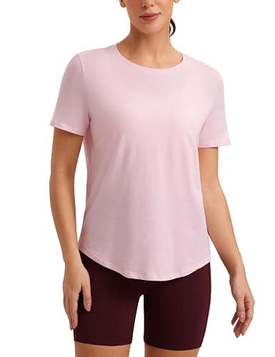 CRZ YOGA Pima Cotton Crewneck T-Shirts for Women - Workout Casual Yoga Athletic Short Sleeve Shirts Soft Crewneck Hip Tops - Image 1