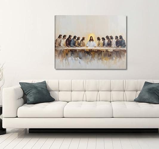 Jesus Canvas Wall Art Christian Painting Poster The Last Supper Wall Decor Jesus Picture for Wall Living Room Bathroom Bedroom Home Decoration 12*18 in ( Stretched Canvas on A Wooden Frame) thumbnail 4
