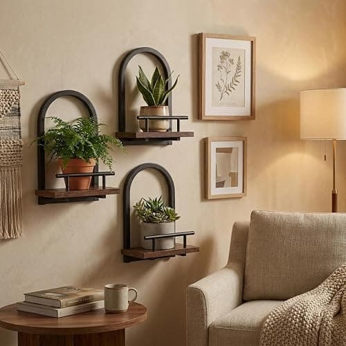 Amaoot Floating Shelves Set for 3, Wall Plant Holder Shelf, Wall Planters | Wall Planters for Indoor Plants, Hanging Shelves Wall Shelf Plant Holder for Living Room Decor, Bathroom, Bedroom, Kitchen thumbnail 2