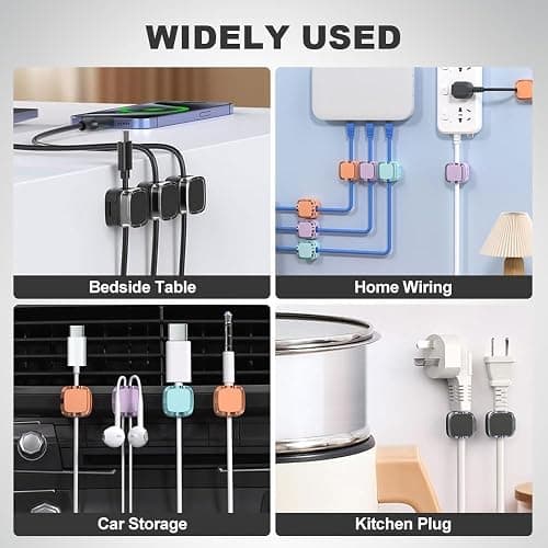 6 Pack Magnetic Cable Clips, Cord Organizer Holder, Strong Adhesive Desk Cable Management Organizer, Phone USB Charging Cords Wire Holder Organizer for Home, Office, Car, Desk, Nightstand (Purple) thumbnail 6
