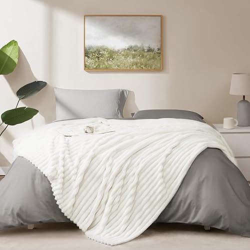 HIMEET Soft Off White Throw Blanket for Couch - 300GSM Cozy Fleece Blanket for Women, Cute Lightweight Blankets Birthday Gifts for Her Him, Valentines Spring Home Room Decor, Off White, 50x60 Inches thumbnail 7