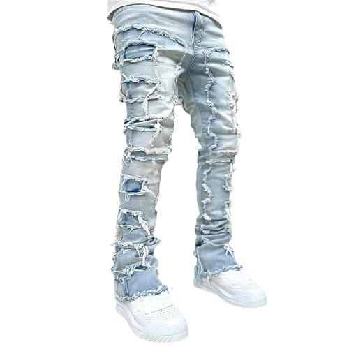 Stacked Jeans Men Skinny Ripped Jeans Slim Fit Patchwork Denim Pants Y2K Goth Harajuku Emo Hip Hop Jeans Trouser thumbnail 4