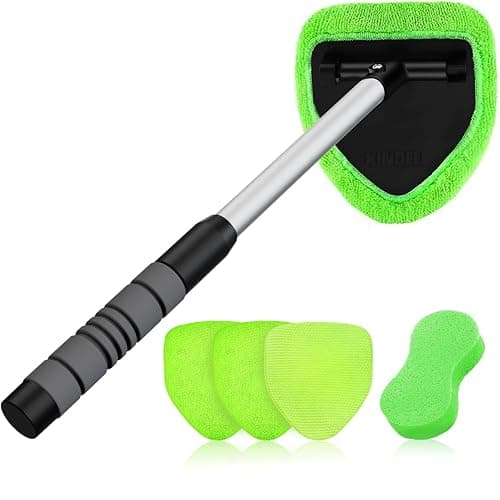 XINDELL Windshield Cleaner Tool – Upgrade Large Head Car Interior&Exterior Window Cleaning Kit with Extendable Handle & 4 Microfiber Pads, Auto Wiper Brush for Car, Trucks, SUVs, RVs & Home Windows - Image 1
