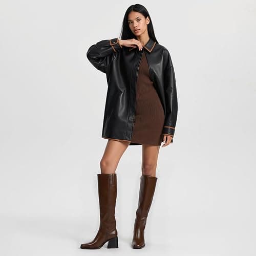 Easyfox Women's Knee High Boots with Zipper Square Toe Chunky Heeled Tall Boots for Women thumbnail 2