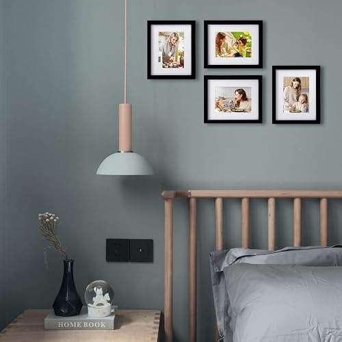 Egofine 8x10 Picture Frames Set of 4, Made of Solid Wood Covered by Plexiglass 4x6 and 5x7 with Mat or 8x10 without Mat, for Table Top Display and Wall Mounting Photo Frame Black thumbnail 7