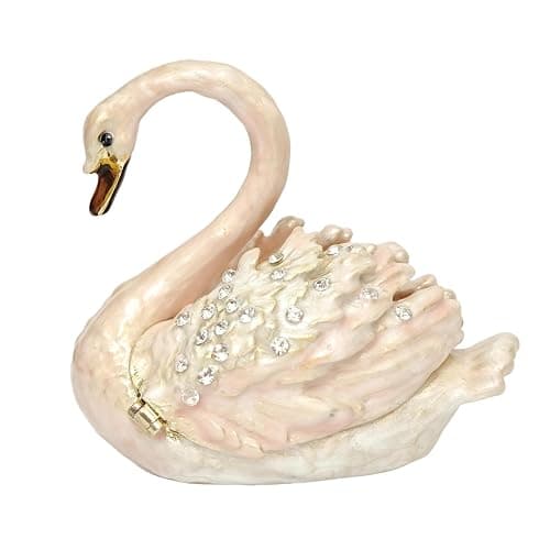 Qsabv Enameled Pink Swan Trinket Box, Mini Hand-Painted Swan Figurine Decor | Metal Small Decorative Jewelry Organizer, Ring Earrings Holder Keepsake Box Wedding Gift for Women Girls - Image 1
