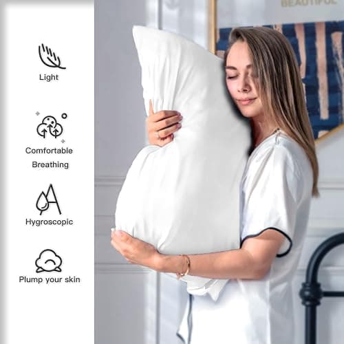 SUATIEN Mulberry Silk Pillow Cases Standard Size Silk Pillowcase for Hair and Skin with Zipper Soft Breathable Smooth Cooling Silk Pillow Case for Sleeping,Gifts for Women (White,20"X 26",1Pcs) - Image 1
