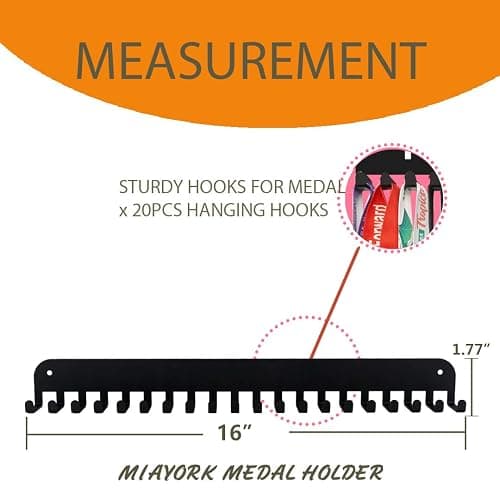 Miayork Medal Holder Display Hanger Trophy Shelf - Sturdy Wall Mount Medals Trophys Easy to Install-Race Sports Medal Holder Display Hanger for Gymnastic,Soccer,Runner,Wrest,Football,Basketball thumbnail 4