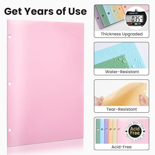Sooez 2-Pocket Folders, Plastic Folders with Pockets 3 Hole Punched, 1 Pack Pockets Folder for 3 Ring Binder with Labels, Heavy Duty Binder Folder for Document, Letter Size File Folder,White - White - 1 Pack thumbnail 4