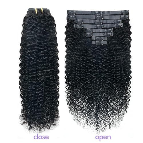 Seamless 3C 4A Kinky Curly Clip In Extension PU Weft Curly Clip in Extension Human Hair Clip Ins Full Head for Black Women Brazilian Remy Human Hair Natural Color 8Pcs with18clips 120g/Set (18 inch) thumbnail 3