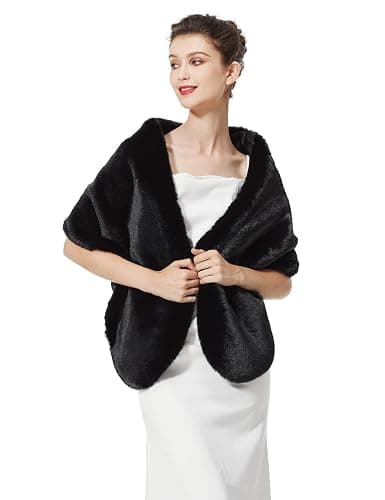 BEAUTELICATE Châle Étole En Fausse Fourrure Cape Boléro De Femme Mariage Hiver Sur Robe de Soirée Mariée Cérémonie Fête Demoiselle d'honneur Grande Taille - Image 1