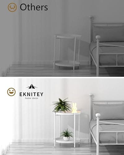 EKNITEY 2 Tier End Table - Metal Side Table Waterproof Small Sofa Coffee Side Tables Bedroom Indoor Outdoor with Removable Tray for Living Room Bedroom Balcony and Office (White) thumbnail 6