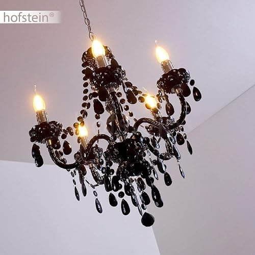 Lustre en métal noir/chrome, lampe à suspendre à 5 flammes, 5 x E14, suspension classique avec cristaux décoratifs, design vintage/rétro, ampoule(s) non incluse(s) thumbnail 9
