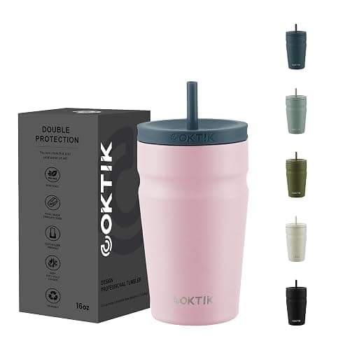 16oz Insulated Tumbler with Lid and Straw Iced Coffee Cup Reusable Stainless Steel Travel Mug Water Bottle Cupholder Friendly for Women Men Her Him (Blush) - Image 1