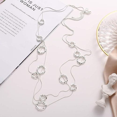 welbijoux Silver Long Necklaces for Women Fashion Double Layered Sweater Chain Y Necklace with Gifts Box thumbnail 2