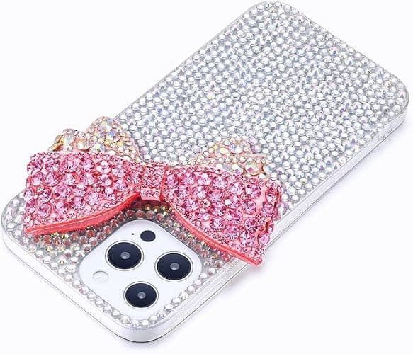 Max-ABC for iPhone 14 Plus Bling Glitter Case,3D Cute Bow Diamond Women Girls Cover Luxury Shiny Sparkle Crystal Rhinestone Gems Bumper Clear Protective Phone Case,Bow Pink thumbnail 3