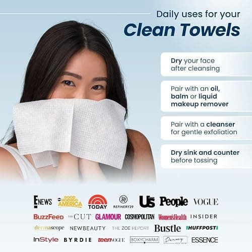 Clean Skin Club Clean Towels XL, 100% USDA Biobased Face Towel, Disposable Face Towelette, Makeup Remover Dry Wipes, Ultra Soft, 50 Ct, 1 Pack thumbnail 6