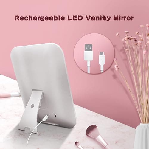 tekstap Touch Dimming Makeup Mirror, 3 Color Light Up Mirror, Portable Vanity Mirror for Travel/Dressing Table/Bedroom, Girls Gift (Square), White, (M007) thumbnail 6
