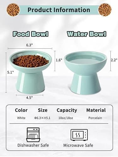 LoeJan Elevated Cat Food and Water Bowls Set, Extra Wide and Raised Ceramic Feeder, Anti-Vomit Whisker-Free Pressure Feeding Bowl for Kittens Adult Small Dogs (Blue) thumbnail 2