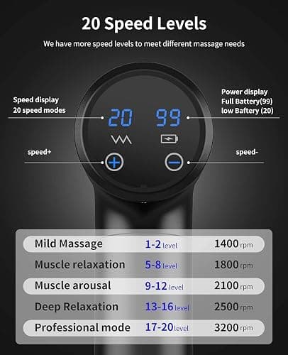 AERLANG Massage Gun,Fathers day gift ideas Percussion Massage Gun, Muscle Handheld Deep Tissue Massager (Black)-– Six Different Adjustable Heads for Different Muscle Groups - 20 Speed Option thumbnail 2