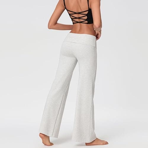 Suagox Fold Over Yoga Pants for Women Low Rise Flare Leg Sweatpants | Y2k Bell Bottom Stretchy Loose Gym Lounge Leggings thumbnail 4