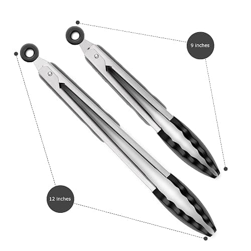 2 Pack Black Kitchen Tongs, Premium Silicone BPA Free Non-Stick Stainless Steel BBQ Cooking Grilling Locking Food Tongs, 9-Inch & 12-Inch thumbnail 6