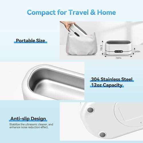 BYASKZIV Ultrasonic Jewelry Cleaner, 48KHz Ultrasonic Cleaner Machine for Jewelry, Eyeglasses, Rings, Watch Strap, Dentures- Dual Cleaning Modes, 304 Stainless Steel Tank thumbnail 5