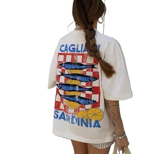 Cute Strawberry Beach Shirts Oversized Graphic Tees Women Short Sleeve Y2k Summer Tops 2000s Aesthetic Preppy Clothes - Image 1