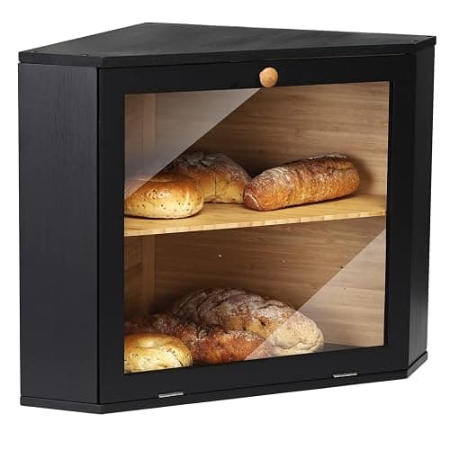 Leader Accessories Panera Esquina Bambú 2 Niveles Tapa Transparente | Caja esquinera de bambú con 2 niveles y puerta transparente, ideal para conservar pan y ordenar la encimera - Image 1