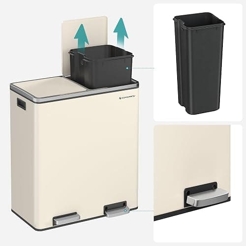 SONGMICS Trash Can, 2 x 8 Gallon (2 x 30 L) Garbage Can for Kitchen, with 15 Trash Bags, 2 Compartments, Plastic Inner Buckets and Hinged Lids, Airtight, Almond Color ULTB201A01 - Almond Color - 2 x 8 Gallon thumbnail 6