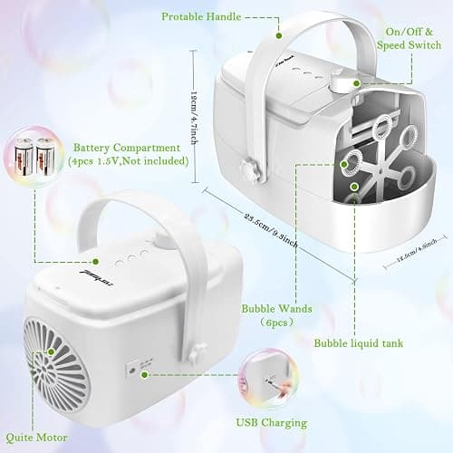Bubble Machine Durable Automatic Bubble Blower, 18000+ Big Bubbles Per Minute Bubbles for Kids Toddlers Bubble Maker Operated by Plugin or Batteries Bubble Toys for Indoor Outdoor Birthday Party thumbnail 2