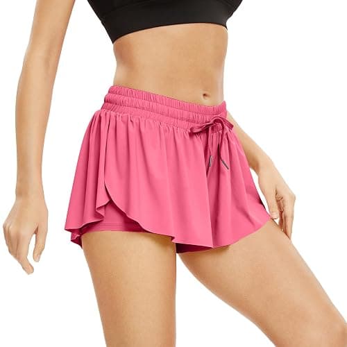 Blaosn Flowy Athletic Shorts for Women Gym Yoga Workout Running Short Pants Tennis Skort Skirt Cute Clothes Casual Summer - 3"Inseam - X-Large - Peachy Pink thumbnail 3