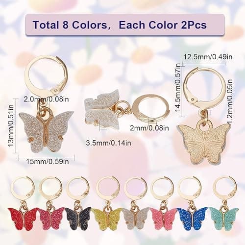 SUNNYCLUE 1 Box 16Pcs 8 Colors Knitting Crochet Markers Knitting Markers Charms Spring Butterfly Crochet Leverback Charms for Weaving Sewing Needleworks Women Adults DIY Supplies thumbnail 3