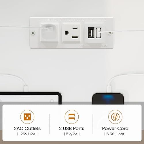 SEDETA Corner Computer Desk, Reversible L Shaped Computer Desk with Fabric Drawers and Power Outlet, 47.2” Gaming Desk with LED Lights, Storage Shelves and Hutch, White thumbnail 6