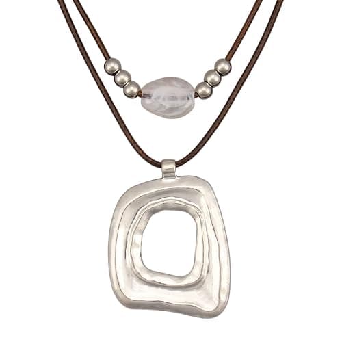 joymiao Boho Necklaces for Women Chunky Circle Necklace Layered Boho Circle Leather Choker Necklace Long Vintage Necklaces Bohemian Jewlery Gifts - Image 1