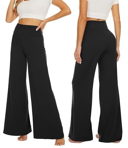 QGGQDD Wide Leg Palazzo Pants for Women - Casual Soft High Waist Lounge Pants Loose Comfy Stretchy Trousers thumbnail 2