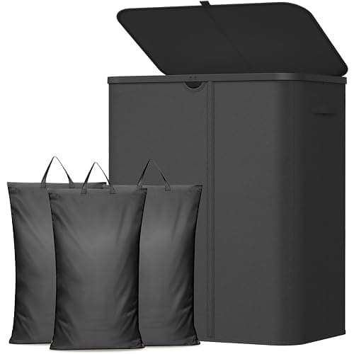 Lifewit 185L 3 Section Laundry Hamper with Lid, Laundry Basket, Black | Large Foldable Laundry Sorter with 3 Removable Bags, Tall Clothes Hamper for Bedroom and Bathroom - Image 1