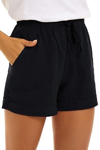 CNFUFEN Summer Lounge Shorts for Women Fashion Linen Wide Leg Flowy Comfy Pants - X-Large - 1-black