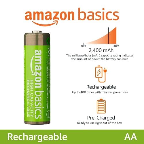Amazon Basics 24-Pack Rechargeable AA NiMH High-Capacity Batteries, 2400 mAh, 1.2V, Low Self Discharge, Pre-Charged, Recharge up to 400x Times thumbnail 2