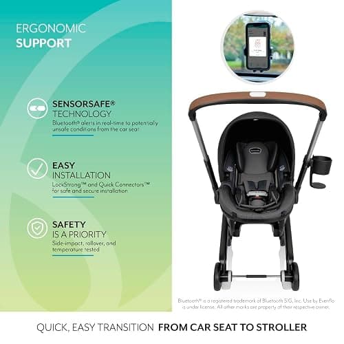 Evenflo Shyft DualRide Preemie and Infant Car Seat Stroller Combo | with Carryall Storage Bag and SensorSafe Technology, 3-30 lbs (Boone Gray) thumbnail 4