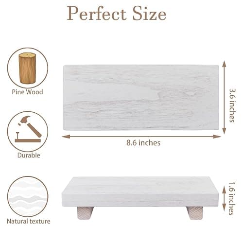 zoocatia Small Wood Tray Pedestal Stand Farmhouse Bathroom Decor Decorative Wooden Riser Kitchen Soap Dish Holder for Vanity, Counter, Sink, White thumbnail 3