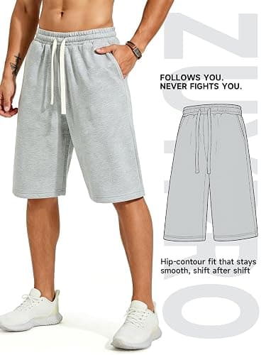 ZUY Men's Baggy Sweat Shorts Cotton Long Below Knee Fleece Capri Shorts 11" Athletic Casual 3/4 Pants with Pockets thumbnail 5