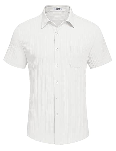 COOFANDY Men's Casual Button Down Shirts Short Sleeve Textured Summer Beach Shirt with Pocket thumbnail 4