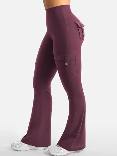 YEOREO CoreFlex Women Workout Flare Leggings with Pockets Hidden Scrunch High Waisted Cargo Gym Yoga No Front Seam Leggings thumbnail 4