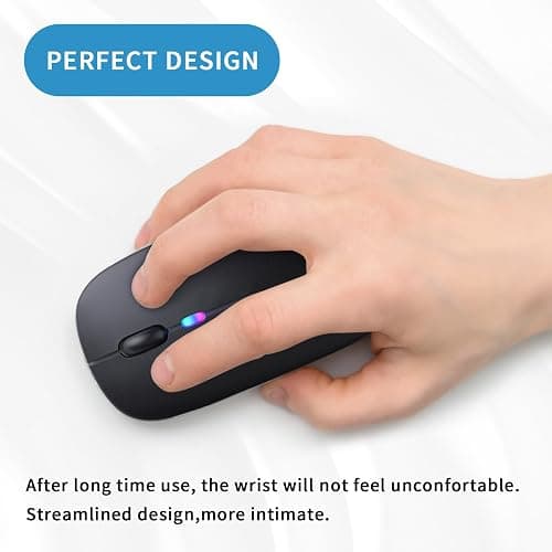 Wireless Bluetooth Mouse, Rechargeable, LED, Silent, Ultra-thin Design (Bluetooth 5.2 and 2.4GHz USB Receiver) | Portable Computer Mouse for Laptops, iPads, MacBooks and Apple Devices (Black) thumbnail 3