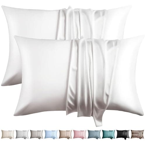 WLOSJ 100% Silk Pillow Cases 2 Pack Queen Size Mulberry Silk Pillowcase for Hair and Skin Set of 2 Highest Grade 6A Silk Soft Breathable Cooling with Hidden Zipper, White - Image 1
