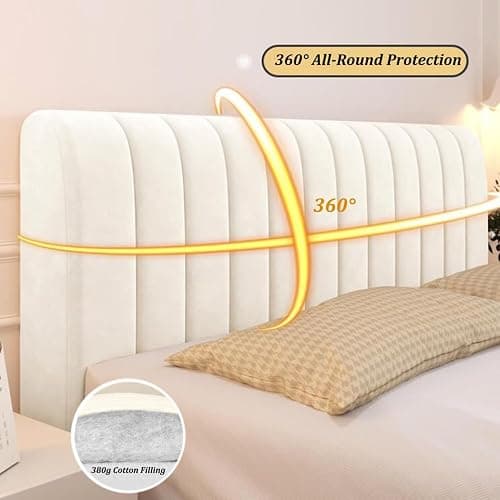 CSYBYW Velvet Bed Headboard Cover for Full Queen Cal King Size,Quilted Bed Headboard Slipcover(Off-White,190cm/74in) thumbnail 4
