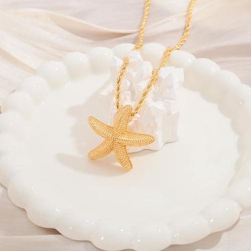 TOVABA Chunky Gold Necklace Simple Starfish Shell Pendant Conch Seashell Necklace Bohemian Summer Beach Necklaces for Vacation thumbnail 3