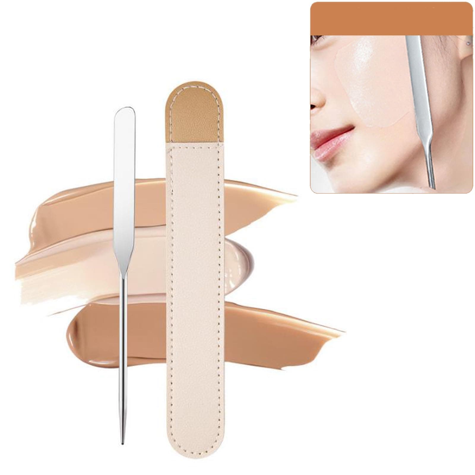 Picasso Makeup Spatula, Stainless Steel Cosmetic Professional Cosmetic Mixing Makeup Palette Spatula Makeup Artist Tool whit PU Leather Cover thumbnail 2